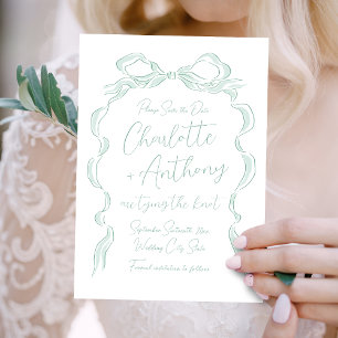 Elegant Light Green Hand Drawn Bow  Save The Date