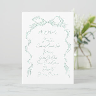 Elegant Light Green Hand Drawn Bow Wedding Menu