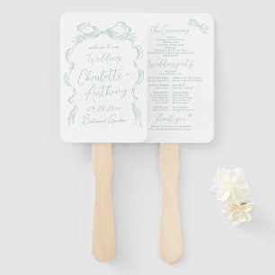 Elegant Light Green Hand Drawn Bow Wedding Program Hand Fan