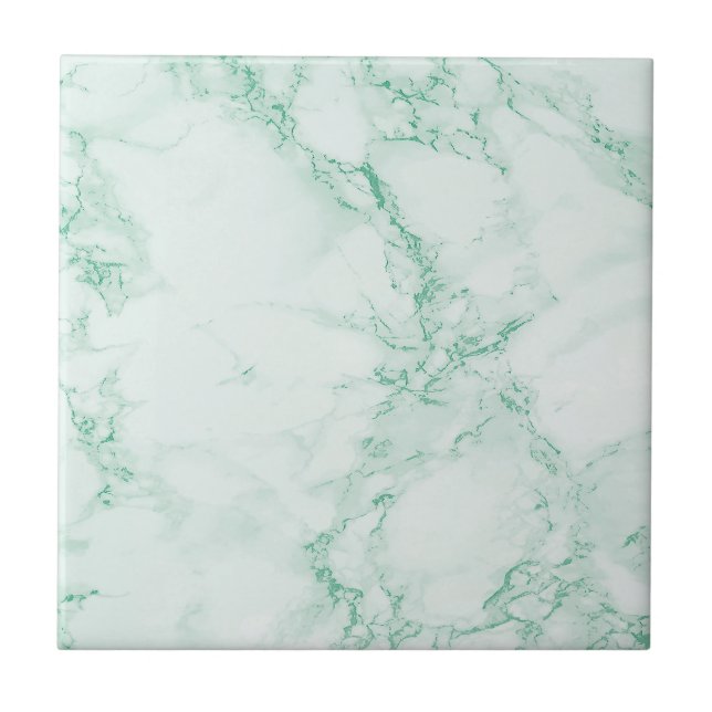 Elegant light green marble print ceramic tile (Front)