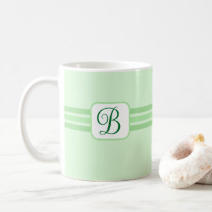 Elegant Light Green Striped Fancy Initial Coffee Mug