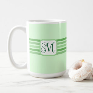 Elegant Light Green Striped Initial Coffee Mug