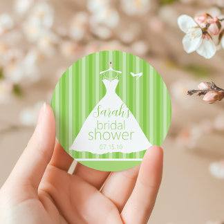 Elegant Light Green Wedding Dress Bridal Shower Classic Round Sticker