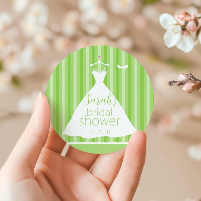 Elegant Light Green Wedding Dress Bridal Shower Classic Round Sticker (Creator Uploaded)