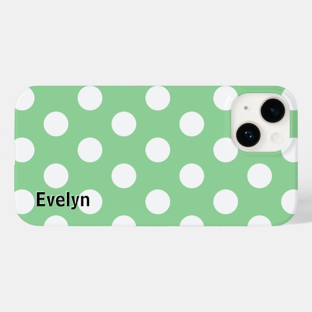Elegant Light Green White Polka Dots Patterned Case-Mate iPhone Case (Back (Horizontal))