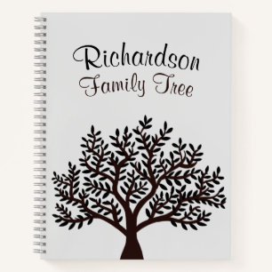 Elegant Light Grey Black Family Tree Genealogy Notebook