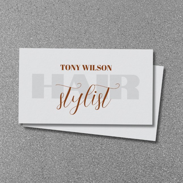 Elegant Light Grey Brown Bold Hair Salon Business Card (Creator Uploaded)