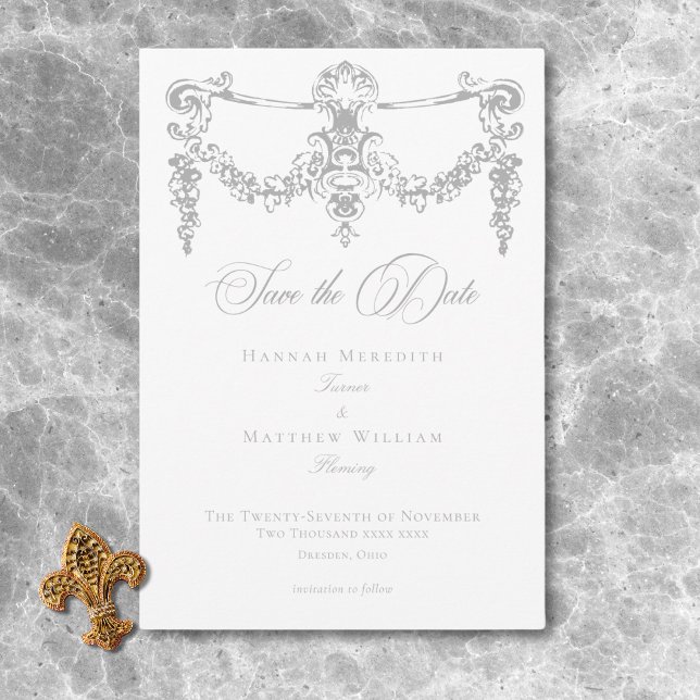Elegant Light Grey Chinoiserie Cherub Wedding Save The Date (Elegant Light Gray Chinoiserie Cherub Wedding Save The Date)