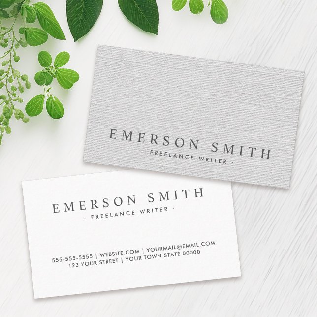 Elegant light grey faux linen classy business card (Creator Uploaded)