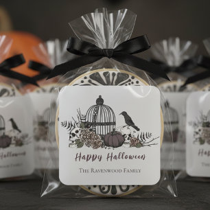 Elegant Light Grey Gothic Happy Halloween Square Sticker
