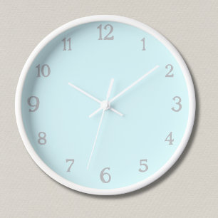 Elegant Light Grey Numbers   Classic Pastel Cyan Clock