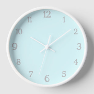 Elegant Light Grey Numbers   Classic Pastel Cyan Clock