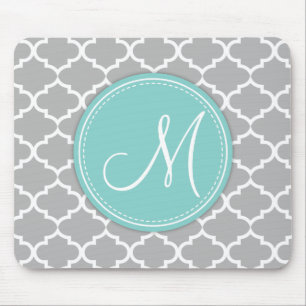Elegant Light Grey Quatrefoil with Monogram Mouse Pad