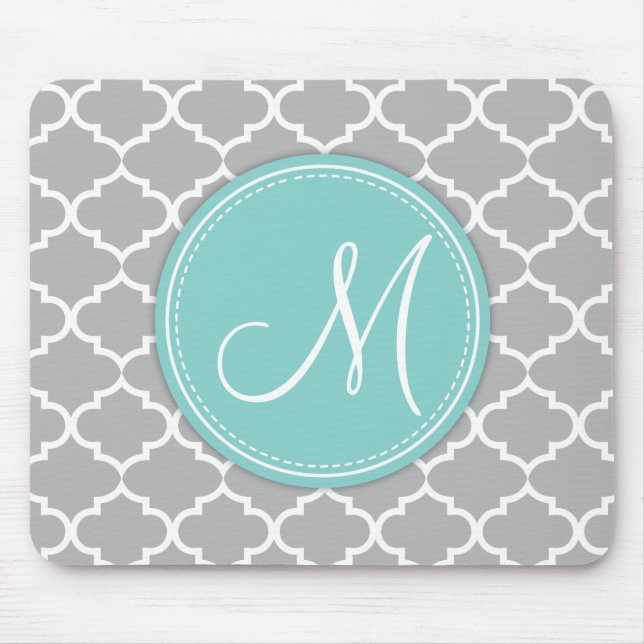 Elegant Light Grey Quatrefoil with Monogram Mouse Pad (Front)