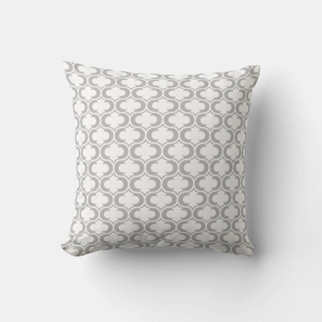 Elegant Light Grey White Lattice Pattern Cushion (Front)