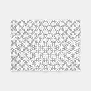 Elegant Light Grey White Lattice Pattern Fleece Blanket