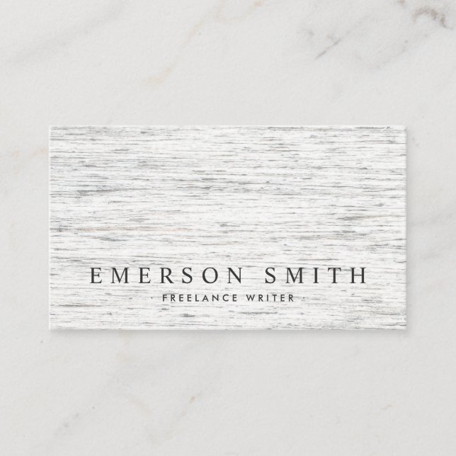 Elegant light grey wood grain modern minimalist business card (Front)
