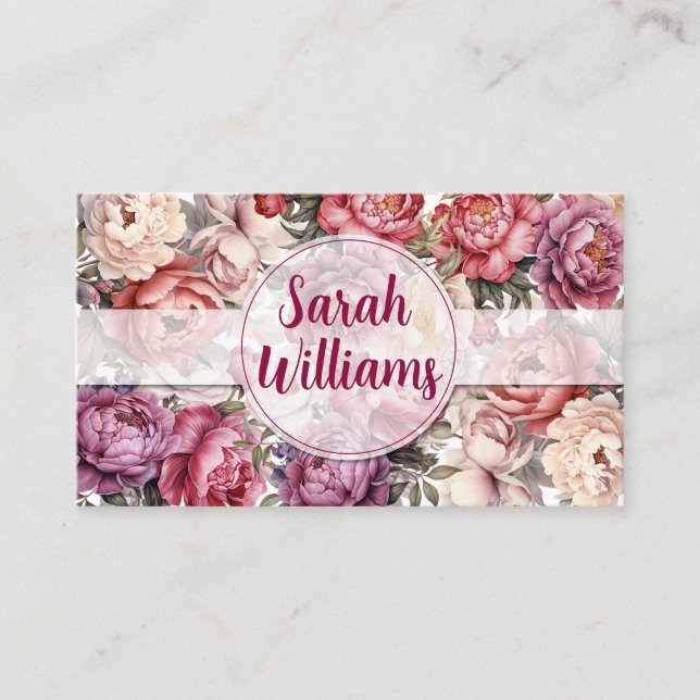 Elegant Light Maroon and Beige Floral Business Card (Front)