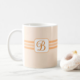Elegant Light Orange Striped Fancy Initial Coffee Mug