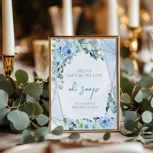 Elegant light pastel blue flowers and sage oh snap poster