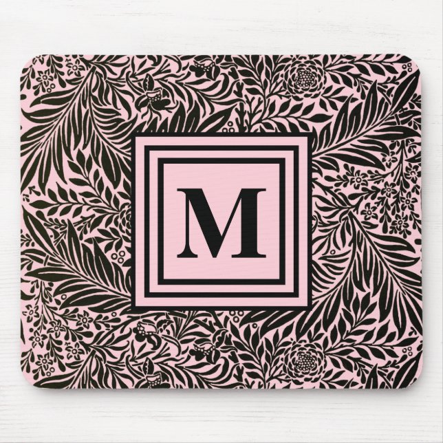 Elegant Light Pink and Black Botanical Pattern Mouse Pad (Front)
