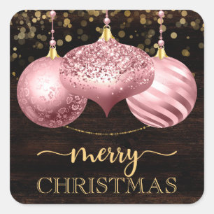 Elegant Light Pink Baubles Merry Christmas Square Sticker
