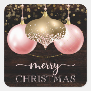 Elegant Light Pink Baubles Merry Christmas Square Sticker
