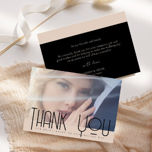 Elegant Light Pink Black Photo Wedding  Thank You Card