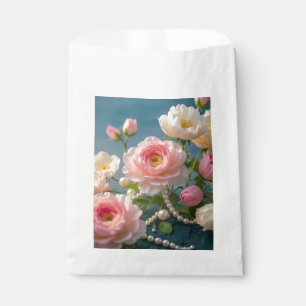 Elegant light pink blush flowers with pearls favour bag
