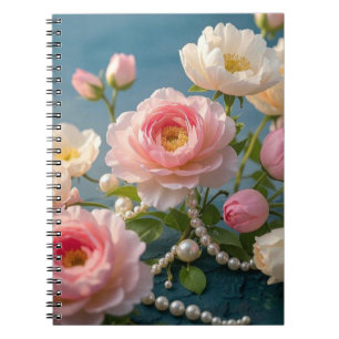 Elegant light pink blush flowers with pearls  notebook