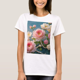 Elegant light pink blush flowers with pearls T-Shirt