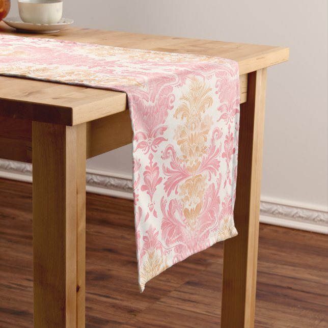 Elegant Light Pink Damask Short Table Runner (In Situ)