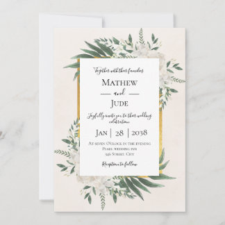 Elegant Light Pink & Gold Floral Wedding Invitation