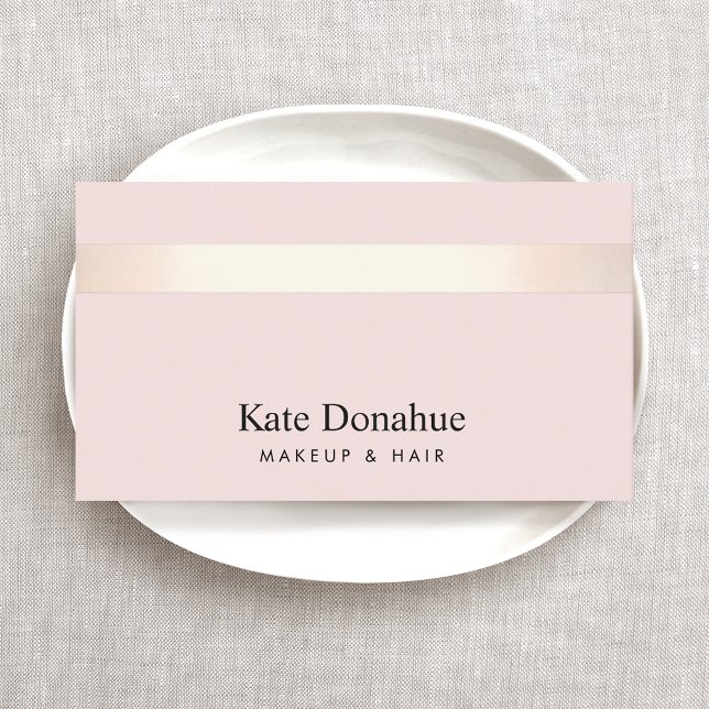 Elegant Light Pink Gold Striped Cosmetologist Business Card (Creator Uploaded)