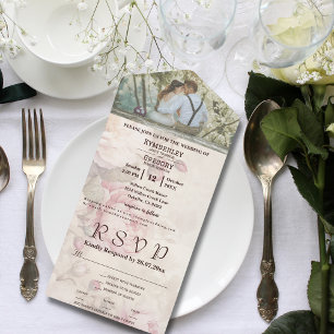 Elegant Light Pink Peony Floral Photo Website All In One Invitation
