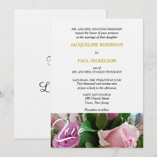 Elegant Light Pink Roses Love Gold White Invitation