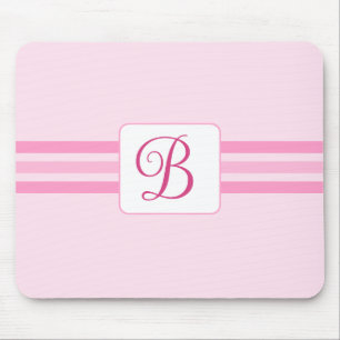 Elegant Light Pink Striped Fancy Initial Mouse Pad