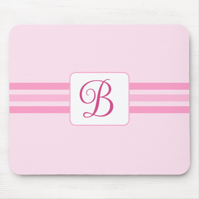 Elegant Light Pink Striped Fancy Initial Mouse Pad (Front)