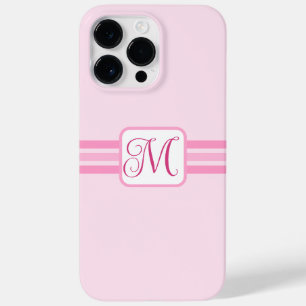 Elegant Light Pink Striped Initial Case-Mate iPhone 14 Pro Max Case