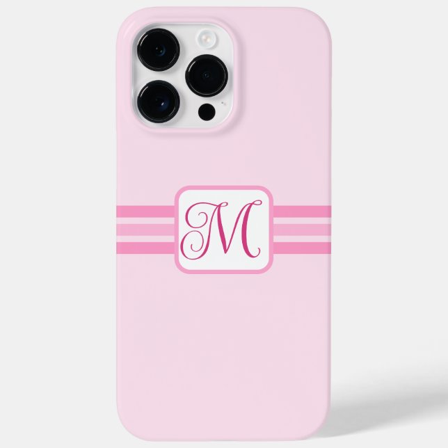 Elegant Light Pink Striped Initial Case-Mate iPhone Case (Back)