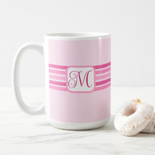 Elegant Light Pink Striped Initial Coffee Mug
