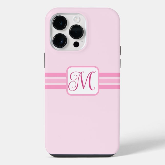 Elegant Light Pink Striped Initial iPhone Case (Back)