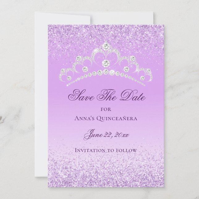 Elegant Light Purple 15th Birthday Quinceanera Save The Date (Front)