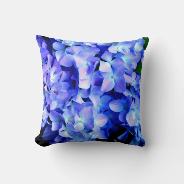 Elegant light purple blue magenta floral hydrangea cushion (Front)