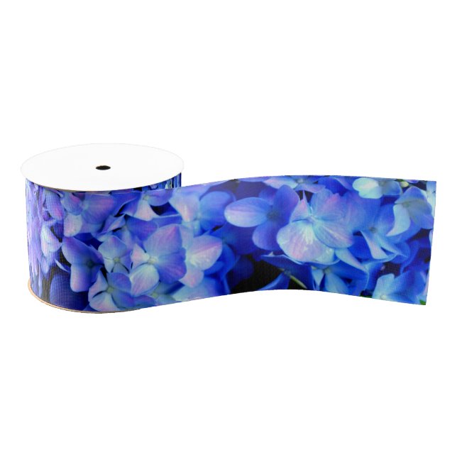Elegant light purple blue magenta floral hydrangea grosgrain ribbon (Spool)