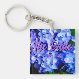 Elegant light purple blue magenta floral hydrangea key ring