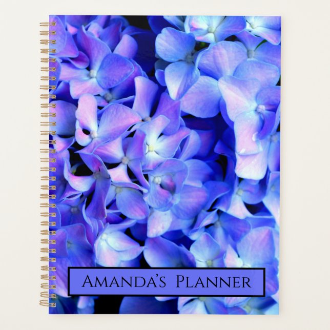 Elegant light purple blue magenta floral hydrangea planner (Front)