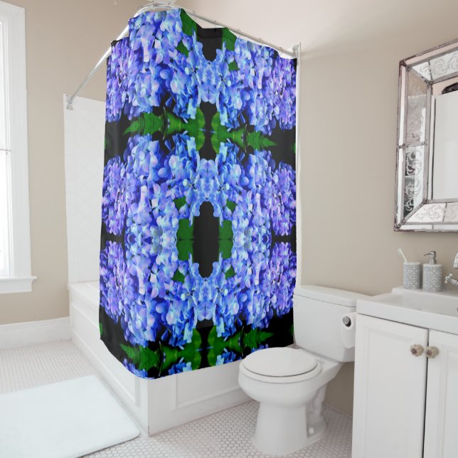 Elegant light purple blue magenta floral hydrangea shower curtain (In Situ)