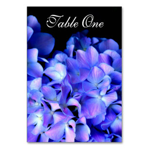 Elegant light purple blue magenta floral hydrangea table number