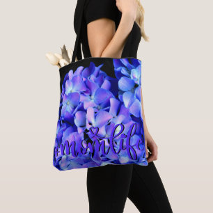 Elegant light purple blue magenta floral hydrangea tote bag